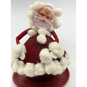 Santa Claus Folded Book Pages Plastic Face Cotton Ball Trim Handmade‎ Vtg 10"